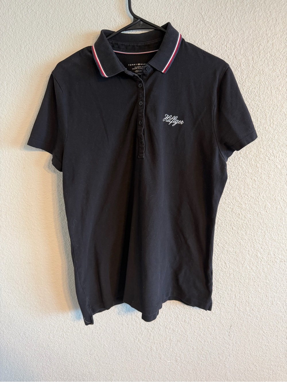 Tommy Hilfiger Black Polo with Red & White Collar Trim